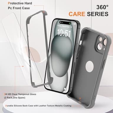 ORETECH for iPhone 15 Plus Case, with [2 x Screen Protectors] [15 Ft Military Grade Drop Test] [Full Camera Protection] 360° Full Body Shockproof Phone Case iPhone 15 Plus Cover 6.7" Space Grey - Image 3
