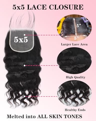 Loose Wave Bundles Human Hair with 5x5 Closure, (20 22 24+18) 12A 100% Real Human Hair Loose Deep Wave Bundles with Closure 5x5 Natural Color Unprocessed Brazilian Virgin Human Hair Extension - Image 4