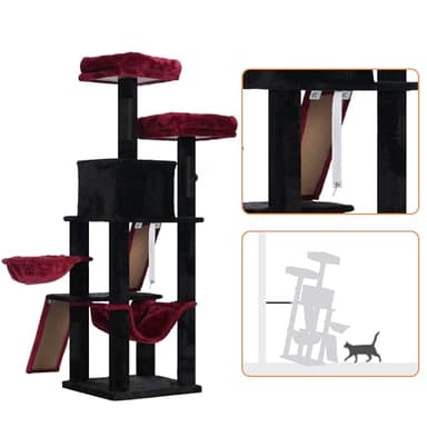 Heybly Cat Tree, Gothic Cat Tower for Indoor Cats, Multi-Level Cat Furniture Condo for Cats with Padded Plush Perch, Cozy Basket and Scratching Board, Black and Red HCT014BR - Image 4
