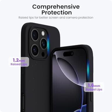 ORNARTO Compatible with iPhone 16 Pro Case 6.3", Slim Liquid Silicone 3 Layers Soft Gel Rubber Shockproof Protective Case with Anti-Scratch Microfiber Lining-Black - Image 4