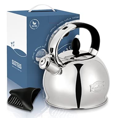 SUSTEAS Stove Top Whistling Tea Kettle - Food Grade Stainless Steel Teakettle Teapot with Cool Touch Ergonomic Handle, With 1 Silicone Pinch Mitt Included,2.64 Quart(SILVER) - Image 6