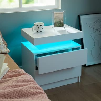 i-aplus Nightstand Set of 2 LED Nightstand with 2 Drawers,Night Stand Set 2 with LED Light,Bedside Table with Drawers for Bedroom,White - Image 6