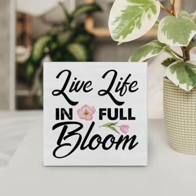 Spring Decor Farmhouse Live Life in Full Bloom Wood Box Sign Spring Decorations Rustic Home Desk Shelf Tabletop Decor 5 x 5 Inches - Image 6