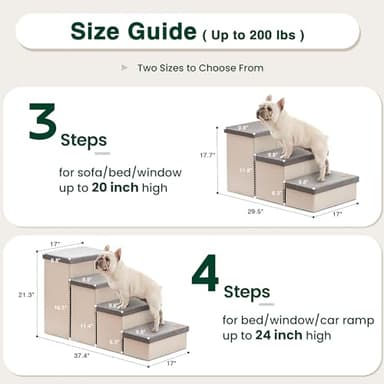 Love's cabin Dog Stairs for Small Medium or Large Dogs with Storage and Adjustable Steps, Foldable Cat Steps for Bed or Couch, 4-Step Gray Folding Ramp with Zip up to 200 lbs, Light Grey - Image 2