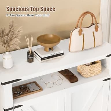 6-Tier Shoe Cabinet with Doors, Entryway Shoe Rack Shoe Storage Cabinet with Adjustable Shelves & Anti-tip Fitting, Farmhouse Shoe Cabinet Storage for Entryway, Living Room, Closet - Image 6