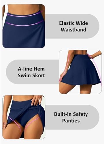 beautyin Swim Skirts for Women High Waisted Solid Tankini Swimsuit Swim Bottoms - Image 4