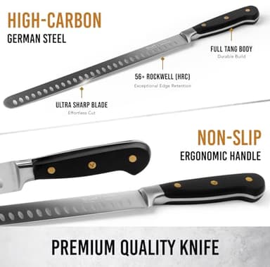 Brisket Slicing Knife – 12" Brisket Knife, BBQ, Grilling Gifts For Men – Razor Sharp German Steel, Full Tang, Ergonomic Handle - Image 3