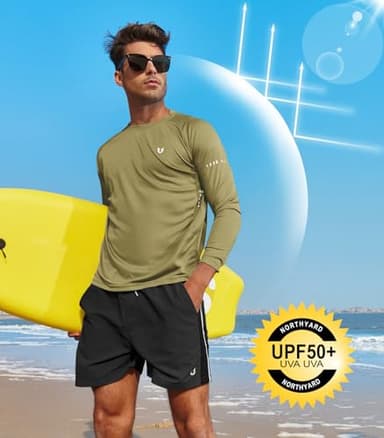 NORTHYARD Men's Sun Protection UPF 50+ Shirts Long Sleeve Swim Rash Guard Shirt Workout Running Athletic Gym UV Fish Hiking KHAKIGREEN XL - Image 3