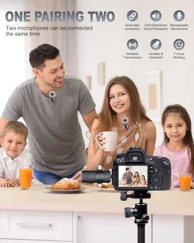 PQRQP 3 in 1 Professional Wireless Lavalier Microphone for iPhone, Android, Camera, Wireless Mini Microphones, Crystal Clear Sound Quality for Recording, Live Streaming, YouTube, TikTok, Elegant Black - Image 4