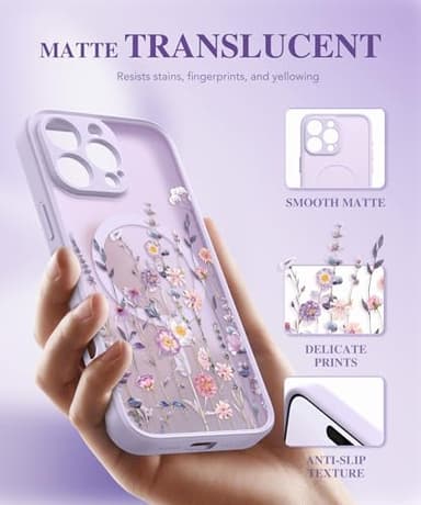 GVIEWIN for iPhone 16 Pro Case Compatible with MagSafe, [Military Grade Protection] [2X Screen Protector] Full Camera Protection Floral Translucent Women Magnetic Phone Case, Floratopia/Colorful - Image 7