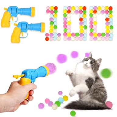100Pcs Cat Toys Pom Pom Balls with 2 Launchers Set, Interactive Cat Toy Stuff for Indoor Both Adult & Kitten Toys - Image 1
