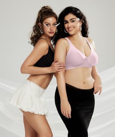 OEAK Womens Deep V Bras Wireless Comfortable Bra Supportive No Underwire Bras Tshirt Push Up Bralettes Plunge Seamless Bra 2XL Pink - Image 8