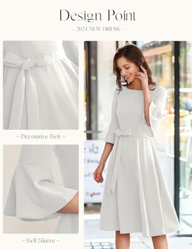 HomRain White Church Graduation Dresses for Women 2025, Casual Dress Fit and Flare for Tea Party White XL - Image 4