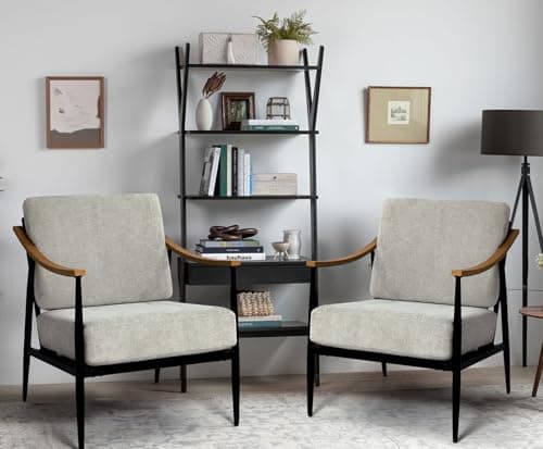 RNKSFX Modern Accent Chairs Set of 2 for Living Room Bedroom Mid Century Arm Chairs Upholstered Office Accent Chairs Comfy Waiting Room Chairs with Metal Frame, Grey - Image 1