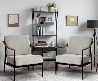 RNKSFX Modern Accent Chairs Set of 2 for Living Room Bedroom Mid Century Arm Chairs Upholstered Office Accent Chairs Comfy Waiting Room Chairs with Metal Frame, Grey - Image 1