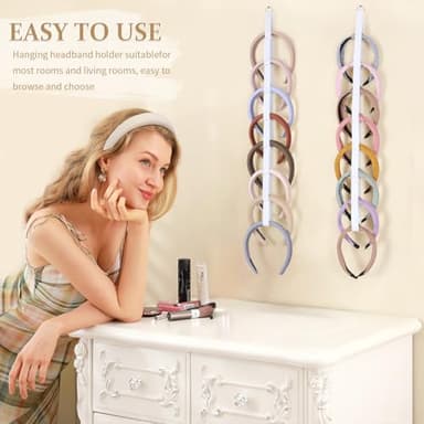 3 PCS Headband Holder Organizer for Girl,Hanging Hairband Storage for Women,White Hair Hoop Display Hair Accessories Organizer Bedroom College Dorm Decor - Image 2