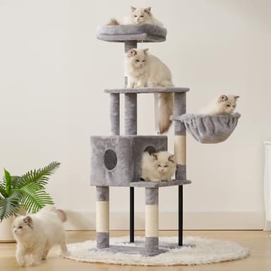 Heybly Cat Tree, 49.2 Inches Cat Tower for Indoor Cats, Spacious Cat House Condo with Hidden Space,Sturdy Steel Tube,Soft Plush Top Perch,Cozy Hammock and Sisal Scratching Posts, Light Gray HCT200SW - Image 9