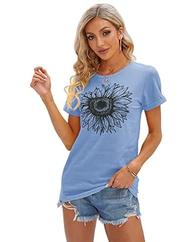 Cicy Bell Women's T Shirts Short Sleeve Tees Sunflower Graphic Loose Summer Tops - Image 2
