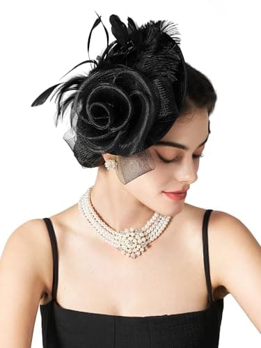 SWEETV Flower Sinamay Tea Party Fascinators for Women, Kentucky Tea Hat Derby Hats for Church, Cocktail, Wedding, Fancy Dress Party, Black - Image 2