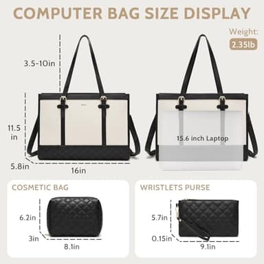 Keyli 3pcs Laptop Bag for Women,15.6 Inch Canvas+Leather Laptop Tote Bag Work Bags Large Capacity Business Computer Briefcase Casual College Shoulder Handbag Crossbody Purse for Travel Office Khaki - Image 2