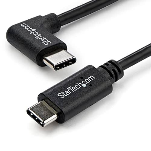 StarTech.com Right Angle USB-C Cable - 1m / 3 ft - Reversible - M/M - USB Type C Cable - USB-C Charge Cable - USB C to USB C Cable (USB2CC1MR), Black - Image 1