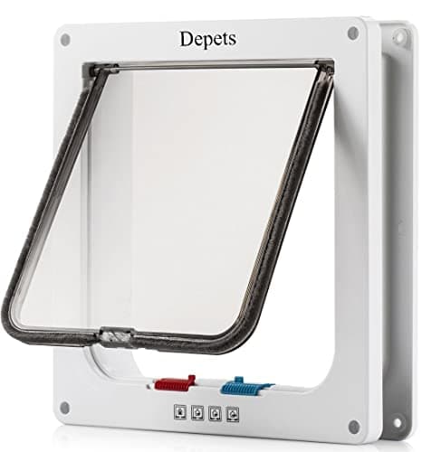 Depets Large Cat Door (Outer Size 9.9" x 9.2"), 4 Way Locking Cat Flap Door for Interior Exterior Doors, Weatherproof Pet Door for Circumference < 23" - Image 1