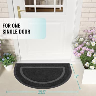 OLANLY Half Circle Door Mat Indoor Outdoor Entrance Welcome, Waterproof All-Season, All-Weather Doormat, Sturdy Natural Rubber, Low Profile, Easy Clean Patio Porch Entryway Mat, 29.5x17, Black - Image 2