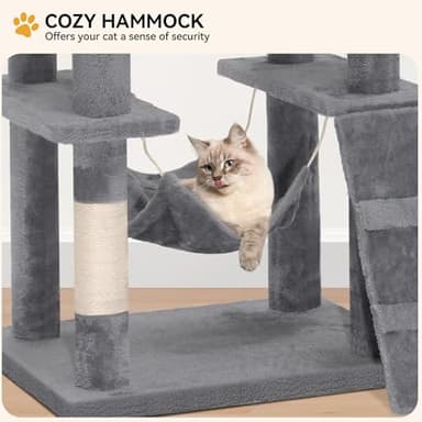 YITAHOME 75in Cat Tree Tower for Indoor Cats, Multi-Level Cat Furniture with Scratching Posts, Cat Caves, Padded Perch, Cozy Hammock, Ladder, and Plush Balls for Kittens, Pet Play House Light Gray - Image 6