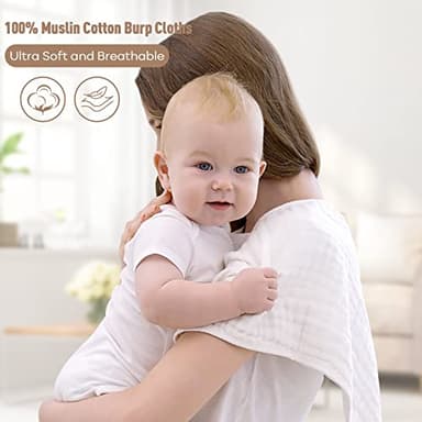 Yoofoss Muslin Burp Cloths for Baby 10 Pack 100% Organic Cotton Baby Washcloths for Boys Girls Large 20''X10'' Super Soft and Absorbent White - Image 2