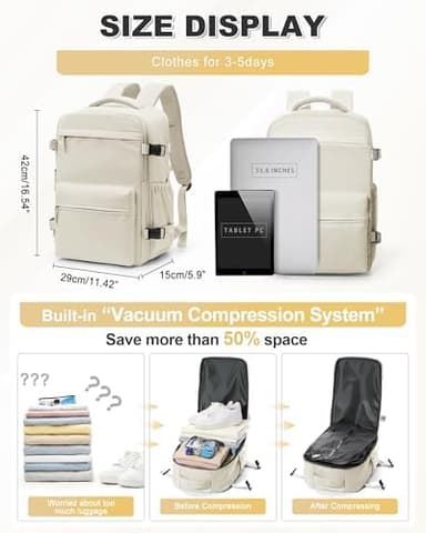 winspansy Small Travel Backpack Storage Vacuum Compression Bags with Pump for Travel Storage Carry on Business Day Vacpack Backpack for Women Men with Vacuum College Bag Beige - Image 5