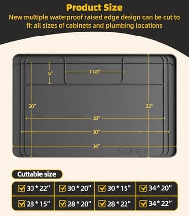 Under Sink Mats for Kitchen Waterproof, 34" X 22" Or Smaller Cut to Fit Under Sink Drip Tray for Kitchen Bathroom Cabinets, Silicone Liner Hold Up to 3.3 Gallons Liquid - Grey - Image 4