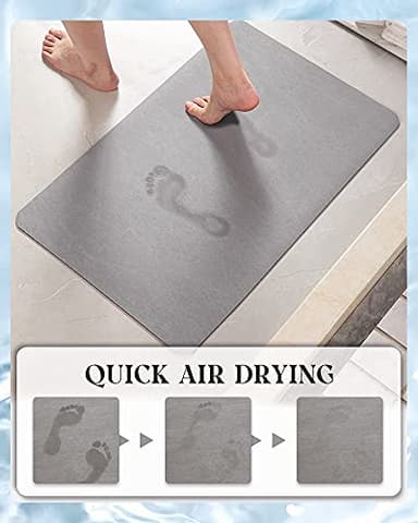 MontVoo -Bath Mat-Rubber Backing Non SlipThin Bathroom Rugs Fit Under Door- Quick Dry Absorbent Faux Suede Surface Grey Bathroom Floor Mats-Shower Rug for in Front of Bathtub Shower Gray 16x24 - Image 3