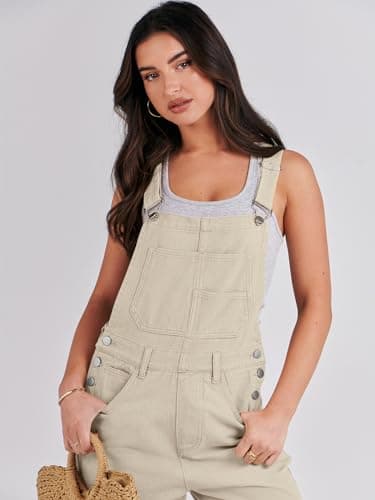 ANRABESS Overalls for Women Loose Fit Denim Overalls Adjustable Strap Jean Jumpsuit Bib Romper 2025 Fall Casual Work Outfits Apricot Small - Image 5