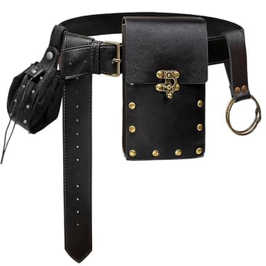 Cellphone Holder Retro Belt Pouch Waist Bag Fanny Pack Steampunk Medieval Renaissance Purse Halloween Costume Accessory (2Pouch-Black) - Image 1