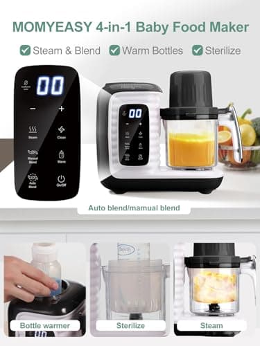 MOMYEASY Baby Food Maker, Multifunction Processor Chopper Grinder, Baby Food Steamer and Puree Blender in-One, with Bottle Warmer, Auto Cooking & Grinding with Touch Control Panel - Image 4