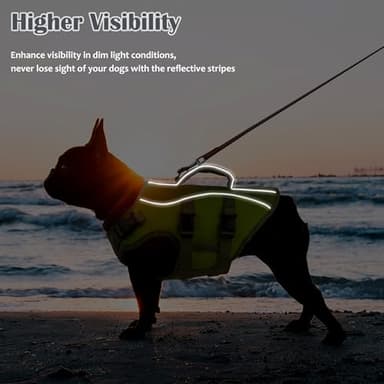 Petglad Dog Life Jacket, Reflective Dog Harness Life Vest with Rescue Handle for Swimming Boating, Adjustable High Buoyancy Flotation Swim Vest for Small Meium Large Dogs - Army Green, L - Image 3