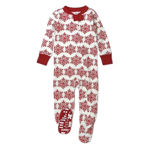 HonestBaby Non-Slip Footed Pajamas One-Piece Sleeper Jumpsuit Zip-Front PJs 100% Organic Cotton for Baby Boys, Holiday Snowflake, 18 Months - Image 1