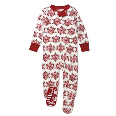 HonestBaby Non-Slip Footed Pajamas One-Piece Sleeper Jumpsuit Zip-Front PJs 100% Organic Cotton for Baby Boys, Holiday Snowflake, 18 Months - Image 1
