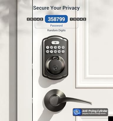 Veise Fingerprint Door Lock with 2 Lever Handles - Keyless Entry Door Lock, Electronic Keypad Deadbolt, Digital Smart Code & Front Handle Sets, Auto-Locking, Easy Installation, Matte Black - Image 7