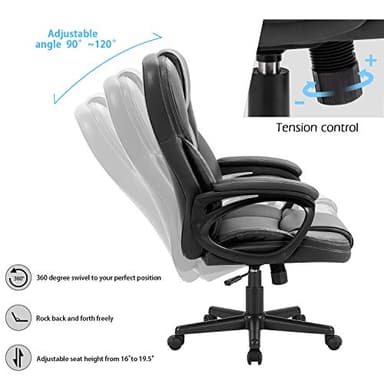 Furmax Office Executive Chair High Back Adjustable Managerial Home Desk Chair, Swivel Computer PU Leather Chair with Lumbar Support (Black) - Image 7