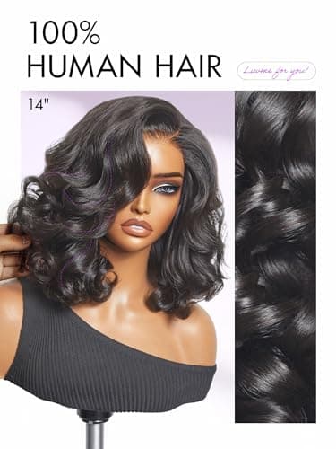 LUVME HAIR 100% Human Hair Wigs Loose Wave Glueless Lace Front 12 Inches, Pre Cut Plucked Hd Lace Short Wig Ready To Go Natural Color Straight Bleached Knots Side Part Black Wigs - Image 4
