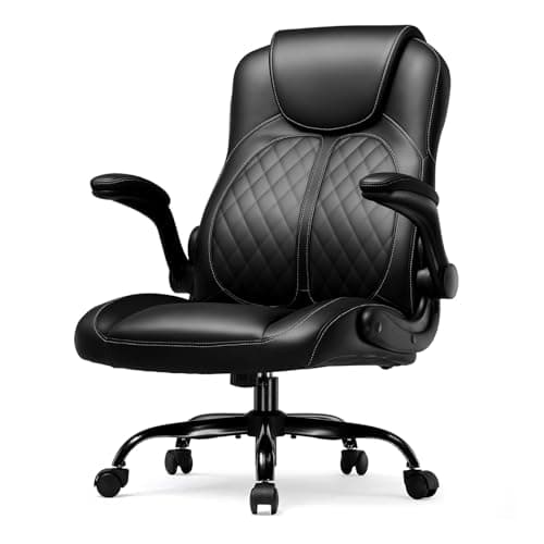 GTRACING Office Computer Gaming Chair Ergonomic Desk Chair for Adults with Lumbar Support Flip-Up Arms Adjustable Height Swivel Wheels PU Leather Executive Design for Short People Use, Black - Image 1