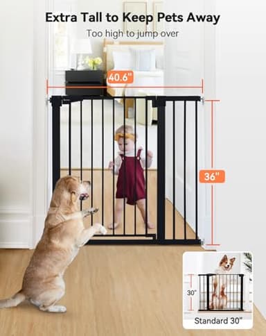 COMOMY 36" Extra Tall Baby Gate for Stairs Doorways, Fits Openings 29.5" to 40.6" Wide, Auto Close Sturdy Safety Dog Gate for House, Pressure Mounted Easy Walk Through Pet Gate with Door, Black - Image 2