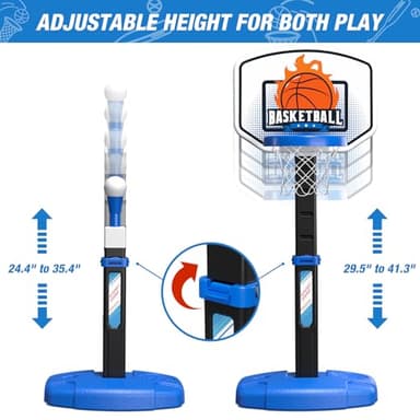 Wee Wonders 2 in 1 Toddler Basketball Hoop and T Ball Set with Automatic Pitching Machine - Adjustable Height, Kids Basketball Hoop Suit for Indoor/Outdoor, Sport Toys Gifts for Boys Age 3-5, Black - Image 3