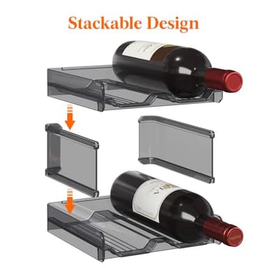 Lifewit Plastic Stackable Wine Rack for refrigerator, Cabinet, Countertop,Wine Bottle Holder, Water Bottle Organizer for Fridge, Pantry, Black, Hold 4 Bottles - Image 2