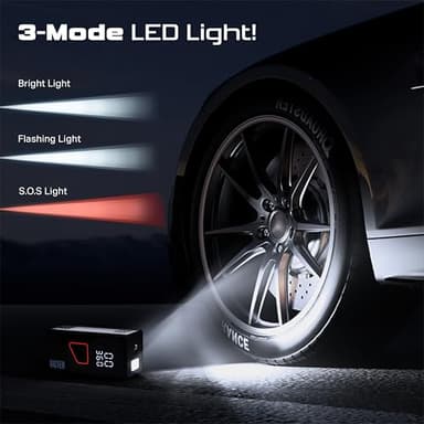 Tire Inflator Portable Air Compressor, 150PSI Portable Tire Inflator For Car, Air Pump for Car Tires with Tire Pressure Gauge Tools, 6000mAh Smart Pump Tire Inflator for Car, Motorcycle & Bike Pump - Image 6