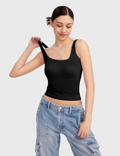 PUMIEY Tank Top for Women Sleeveless Double Lined Basic Summer Tops, Jet Black Medium - Image 5