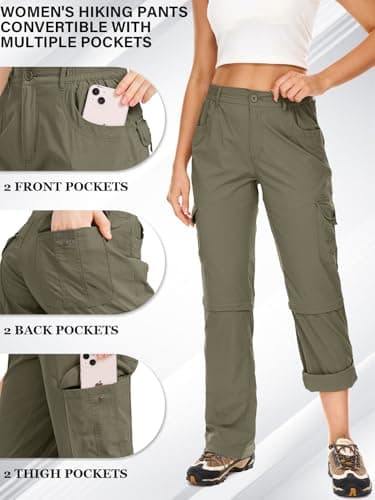 Women's Hiking Pants Convertible Quick Dry Lightweight Zip Off Fishing Travel Safari Pants #2193-Light K-8 - Image 3
