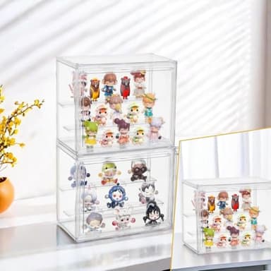 Acrylic Display Case,3 Layer Clear Display Case Adjustable Display Box Stand with 2 Movable Dividers 2 Pack Small Showcase Magnetic Door for Collections Mini Figures - Image 2