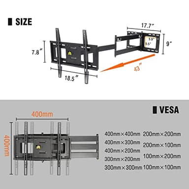 FORGING MOUNT Long Arm TV Wall Mount - Full Motion, Articulating Arm, Universal Mount for 26-65" Flat curvature TVs/Monitors, Holds up to 99 lbs, Max VESA 400x400mm - Image 5